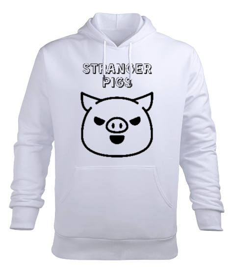 Stranger Pigs Beyaz Erkek Kapüşonlu Hoodie Sweatshirt