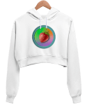 strawberry Beyaz Kadın Crop Hoodie Kapüşonlu Sweatshirt