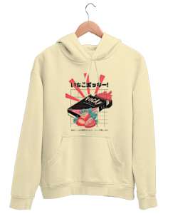 Strawberry Pocky Krem Unisex Kapşonlu Sweatshirt