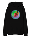 strawberry Siyah Oversize Unisex Kapüşonlu Sweatshirt