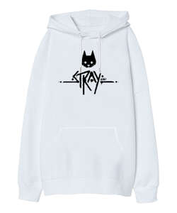 Stray Cat Beyaz Oversize Unisex Kapüşonlu Sweatshirt