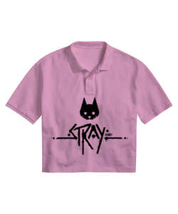 Stray Cat Pembe Kadın Crop Polo Yaka Tişört