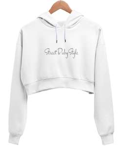 Streat Baby Style Beyaz Kadın Crop Hoodie Kapüşonlu Sweatshirt