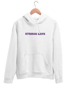 Strong life Beyaz Unisex Kapşonlu Sweatshirt