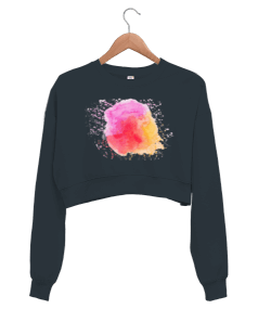 Sulu Boya Figürlü Kadın Crop Sweatshirt