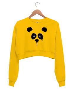 Suluboya Panda Sarı Kadın Crop Sweatshirt