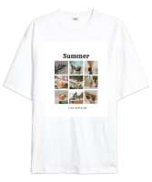 SUMMER COLLECTİON Beyaz Oversize Unisex Tişört - Thumbnail