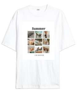 SUMMER COLLECTİON Beyaz Oversize Unisex Tişört