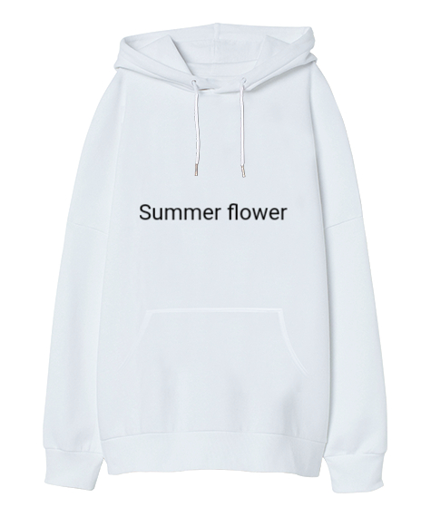 Tisho - Summer flower Beyaz Oversize Unisex Kapüşonlu Sweatshirt