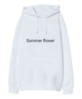 Summer flower Beyaz Oversize Unisex Kapüşonlu Sweatshirt - Thumbnail