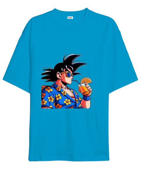 Tisho - Summer Goku Turkuaz Oversize Unisex Tişört