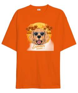 Summer golden köpek baskılı Turuncu Oversize Unisex Tişört