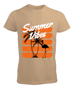 Summer Vibes Tasarım Baskılı Camel Erkek Tişört