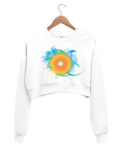Sun Beyaz Kadın Crop Sweatshirt
