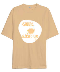 Sunny Side Up yumurta Camel Oversize Unisex Tişört