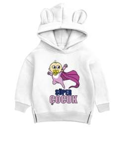 Süper Çocuk Beyaz Unisex Çocuk Ayı Hoodie Kapşonlu