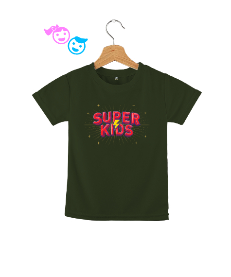 Tisho - Süper Çocuk - Süper Kid Haki Yeşili Çocuk Unisex