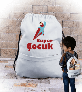 Süper Çocuk Tasarımlı Büzgülü Çocuk Sırt Çantası