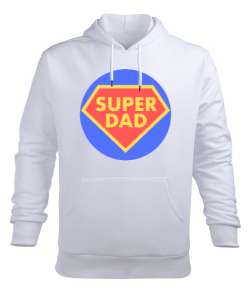 Super Dad Süper Baba Babakar Günü Özel Beyaz Erkek Kapüşonlu Hoodie Sweatshirt