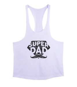 Super Dad - Süper Baba, Babalar Günü Baskılı Beyaz Erkek Tank Top Atlet