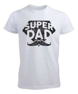 Super Dad - Süper Baba, Babalar Günü Baskılı Beyaz Erkek Tişört