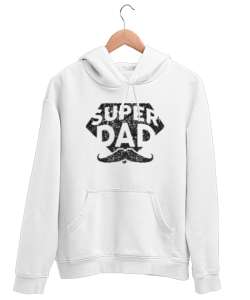 Super Dad - Süper Baba, Babalar Günü Baskılı Beyaz Unisex Kapşonlu Sweatshirt