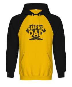 Super Dad - Süper Baba, Babalar Günü Baskılı Sarı/Siyah Orjinal Reglan Hoodie Unisex Sweatshirt