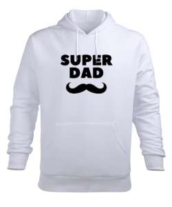 Super Dad Süper Baba Babalar Günü Özel Beyaz Erkek Kapüşonlu Hoodie Sweatshirt