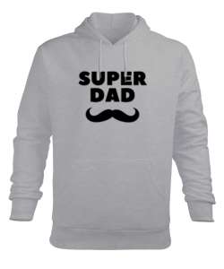 Super Dad Süper Baba Babalar Günü Özel Gri Erkek Kapüşonlu Hoodie Sweatshirt