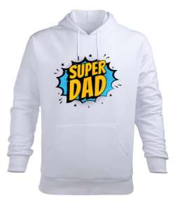 Super Dad - Süper Baba, Babalar Günü Tasarımı Beyaz Erkek Kapüşonlu Hoodie Sweatshirt