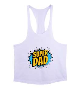 Super Dad - Süper Baba, Babalar Günü Tasarımı Beyaz Erkek Tank Top Atlet