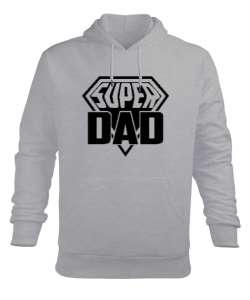 Super Dad - Süper Baba Gri Erkek Kapüşonlu Hoodie Sweatshirt