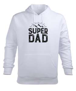 Super Dad - Süper Baba, Kamp Babalar Günü Tasarımı Beyaz Erkek Kapüşonlu Hoodie Sweatshirt