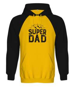 Super Dad - Süper Baba, Kamp Babalar Günü Tasarımı Sarı/Siyah Orjinal Reglan Hoodie Unisex Sweatshirt