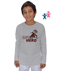 Super Hero Gri Çocuk Unisex Uzunkollu