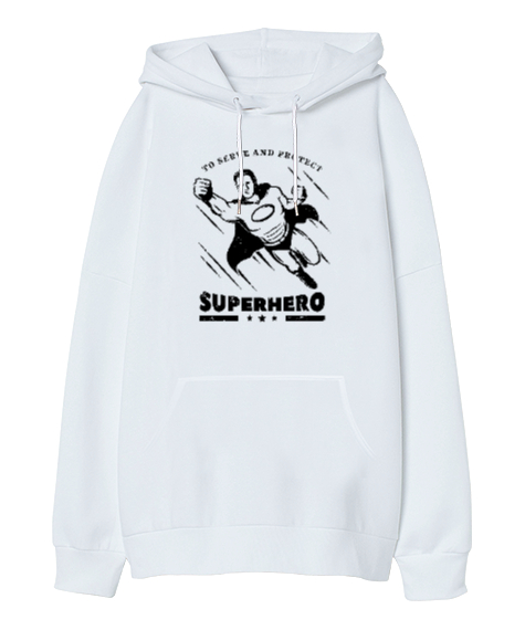 Super Hero - Süper Kahraman Beyaz Oversize Unisex Kapüşonlu Sweatshirt