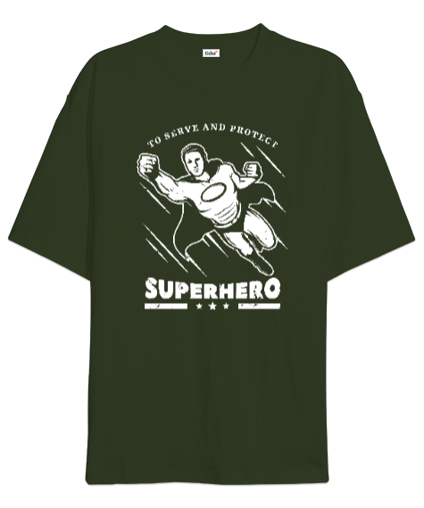 Super Hero - Süper Kahraman Haki Yeşili Oversize Unisex Tişört