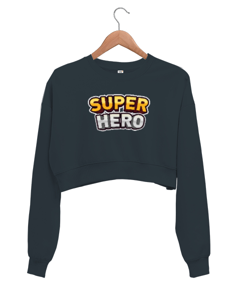 Tisho - Süper Kahraman - Hero Füme Kadın Crop Sweatshirt