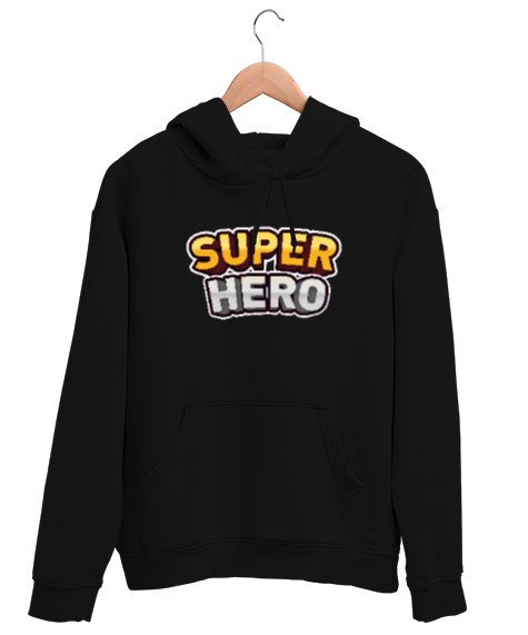 Tisho - Süper Kahraman - Hero Siyah Unisex Kapşonlu Sweatshirt