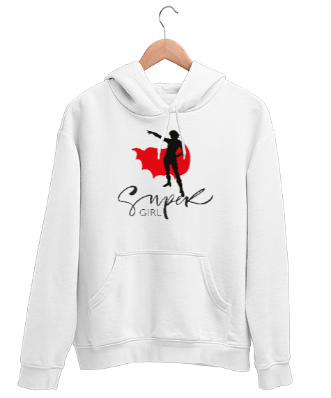 Tisho - Süper Kız - Super Girl V1 Beyaz Unisex Kapşonlu Sweatshirt