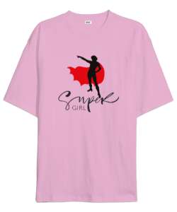 Süper Kız - Super Girl V1 Pembe Oversize Unisex Tişört