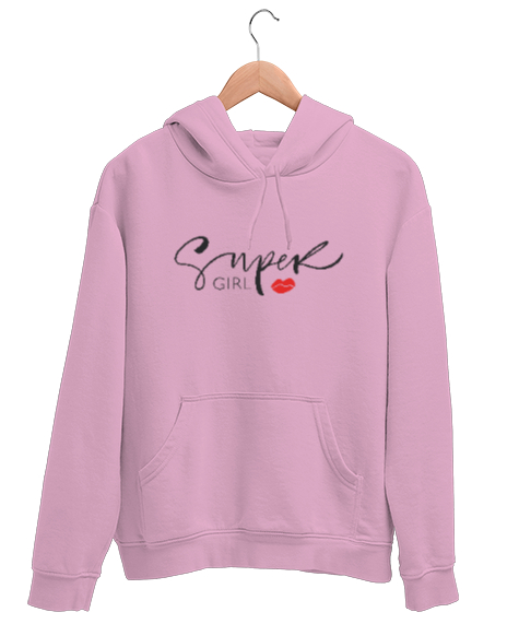 Tisho - Süper Kız - Super Girl V2 Pembe Unisex Kapşonlu Sweatshirt