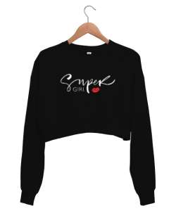 Süper Kız - Super Girl V2 Siyah Kadın Crop Sweatshirt