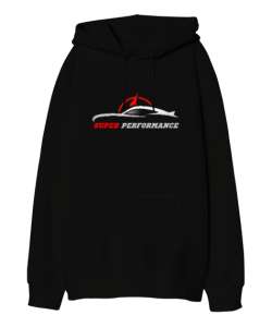 Super Performance - Car V2 Siyah Oversize Unisex Kapüşonlu Sweatshirt