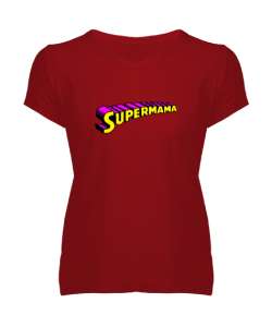 Supermama - Süper Anne V2 Kırmızı Kadın V Yaka Tişört