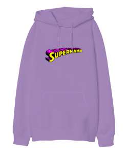 Supermama - Süper Anne v2 Lila Oversize Unisex Kapüşonlu Sweatshirt