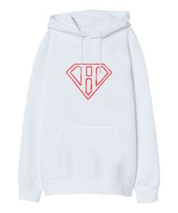 Supermen Logo H Harfi Beyaz Oversize Unisex Kapüşonlu Sweatshirt