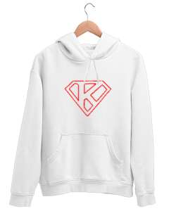 Supermen Logo K Harfi Beyaz Unisex Kapşonlu Sweatshirt