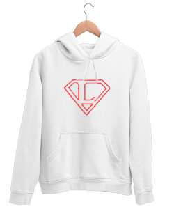 Supermen Logo L Harfi Beyaz Unisex Kapşonlu Sweatshirt