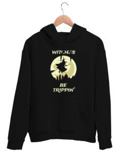 Süpürgeli Çıldırmış Cadı Siyah Unisex Kapşonlu Sweatshirt